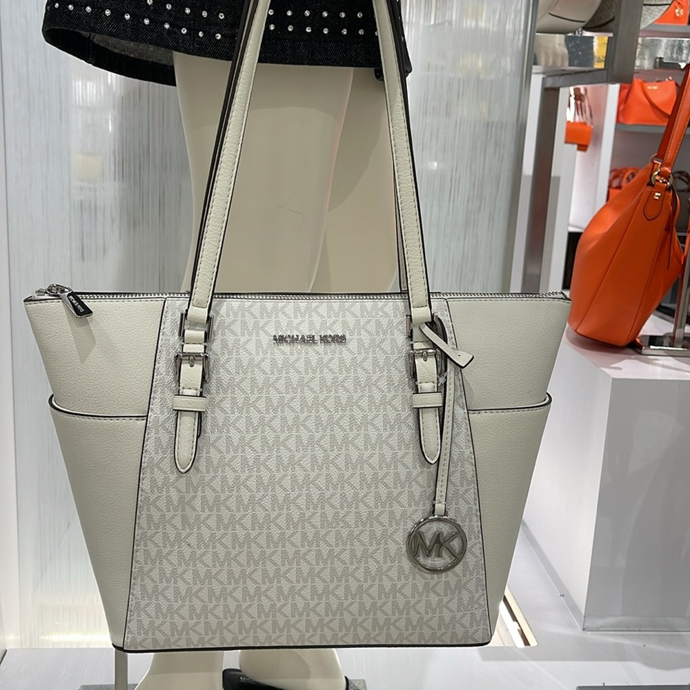Michael Kors Charlotte Large Logo and Leather Top-Zip Tote Bag
Optic White 
NWT - Picture 16 of 16